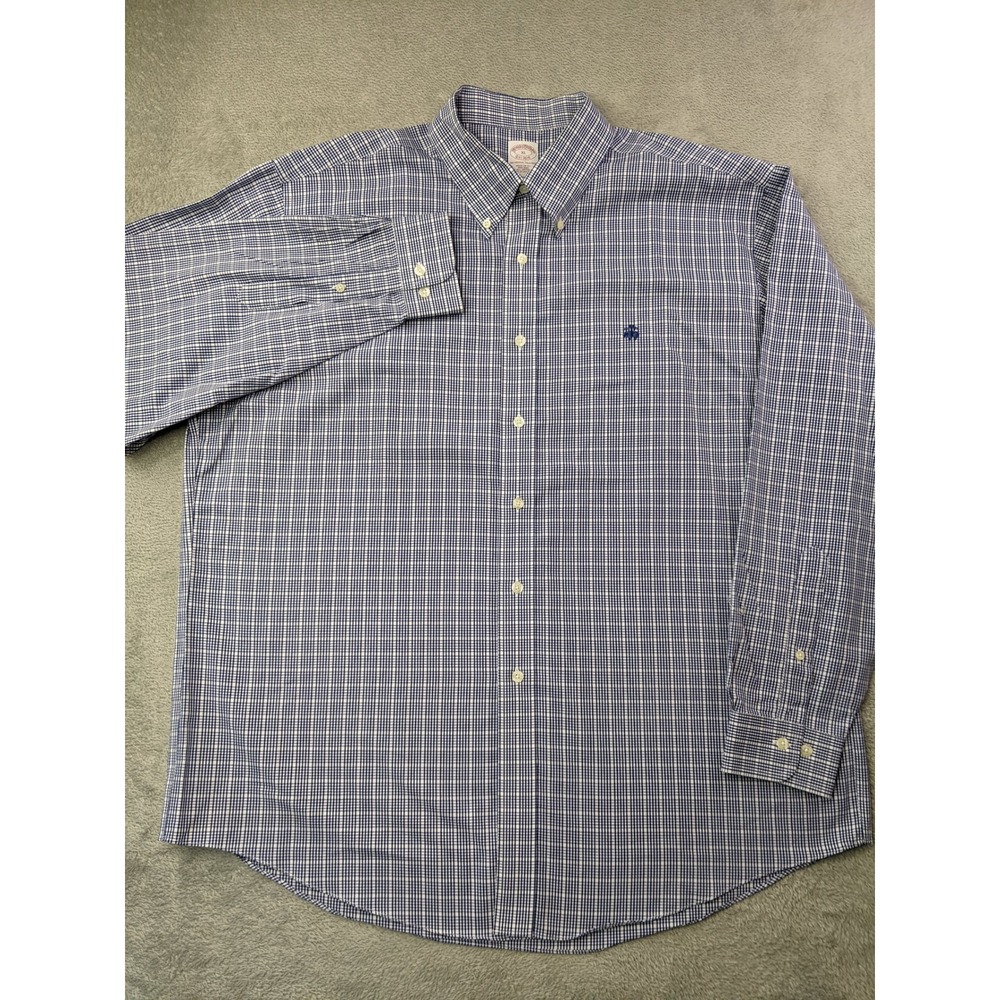 Brooks Brothers Mens XL Blue Gingham Checkered Button Down Long Sleeve Shirt - Picture 2 of 10